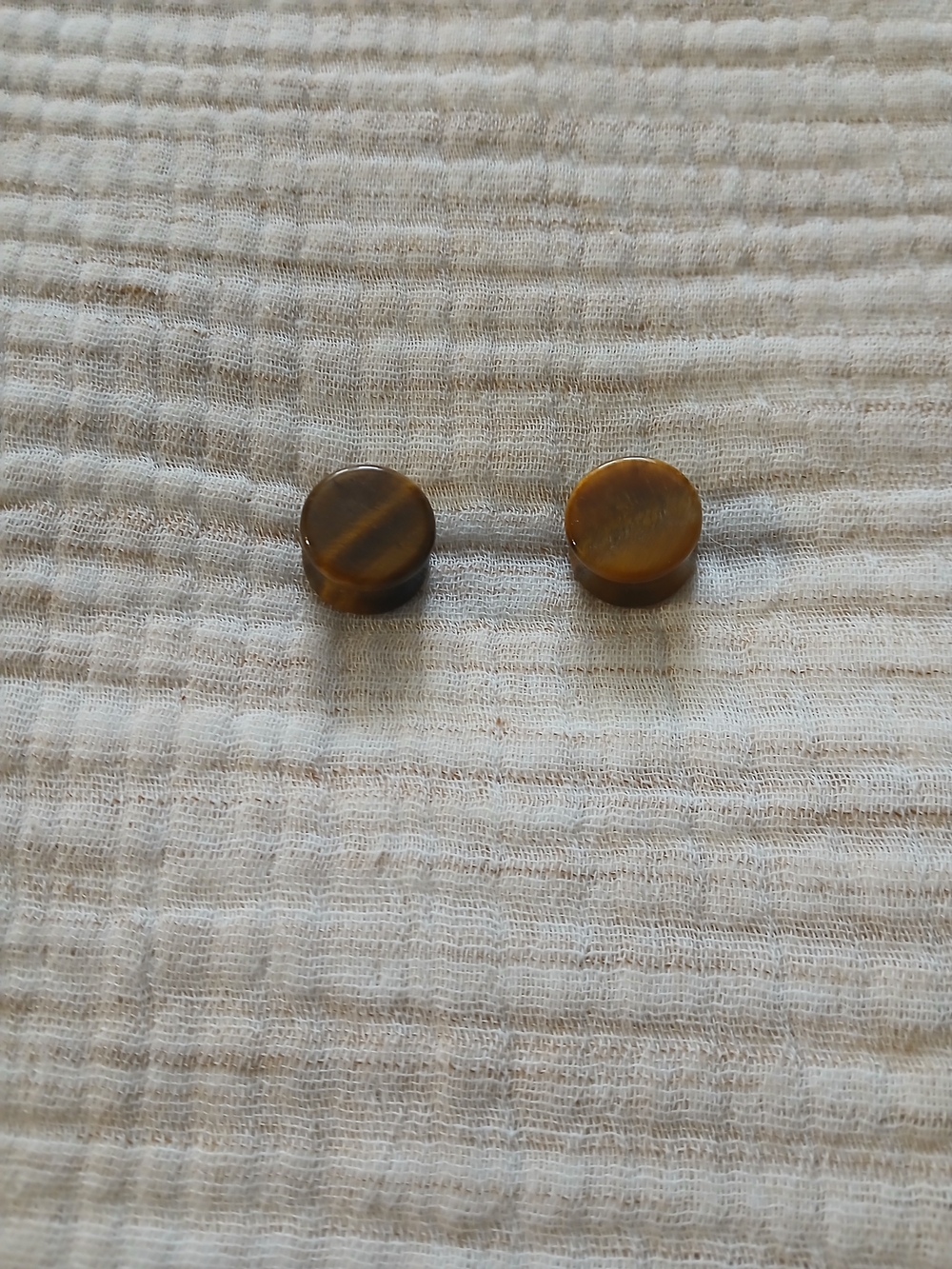 (2/20$)Round Tiger's Eye Stone Plugs - Brown